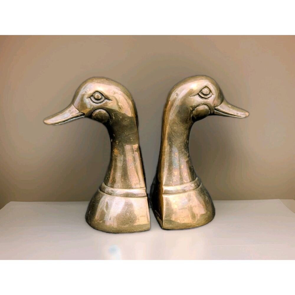 MCM Solid Brass Duck Head Bookends 6-3/8” High Pair
